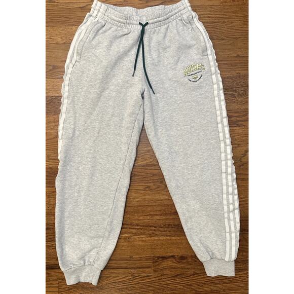 Adidas VRCT Sweatpants Gray Small Green Drawstring White Stripes Vintage - Picture 2 of 7